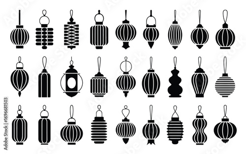 Vector art of set of chinese lantern silhouette collection of oriental paper lamps decoration for asian holiday, chinese new year, mid autumn festival vector illustration