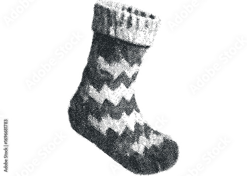 Knit Christmas stocking with zig zag pattern on transparent background. Vector hand drawn illustration
