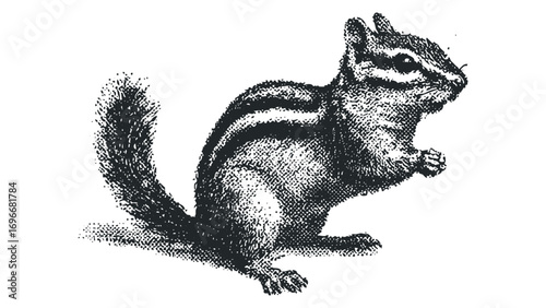 Stylized chipmunk with striped fur and bushy tail on a transparent background. Vector hand drawn illustration