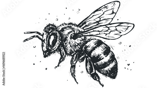 Insect drawing of a bee on transparent background. Vector hand drawn illustration