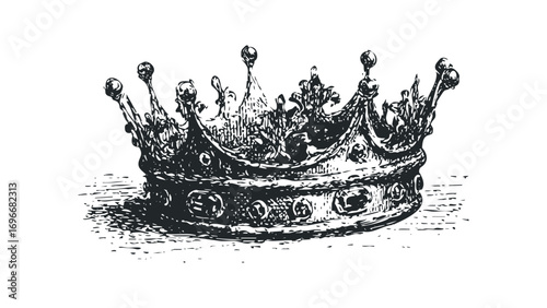 Ornate King Crown with Jewel Embellishments Transparent. Vector hand drawn illustration