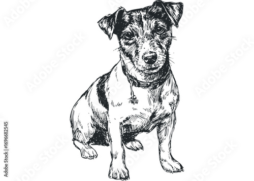 Sketch of a jack russell terrier dog sitting on transparent background. Vector hand drawn illustration