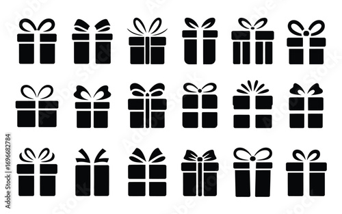 Vector art of set of gift box icons collection of different gift boxes with bows and ribbons vector illustration of present box symbols in flat style