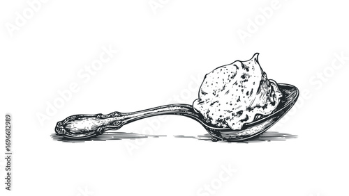 Hand drawn serving spoon with creamy whipped topping on transparent background. Vector hand drawn illustration