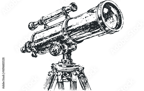 Vintage telescope on tripod. Vector hand drawn illustration