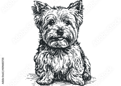 Sketch of a West Highland White Terrier dog sitting on a white surface. Vector hand drawn illustration