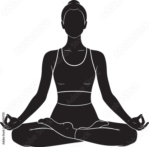 Silhouette of a woman in yoga lotus position symbolizing meditation and relaxation