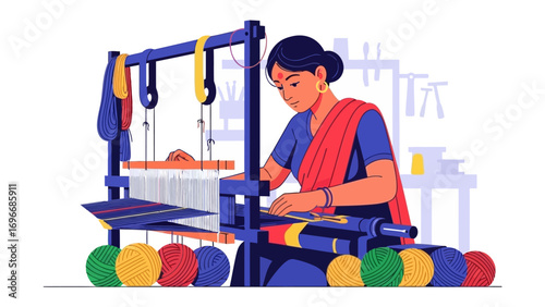 Weaving Tradition: Capturing a moment of skilled artisan at work. A portrait of the timeless craft of weaving, highlighting the intricacy of the technique and the cultural richness of the craft.