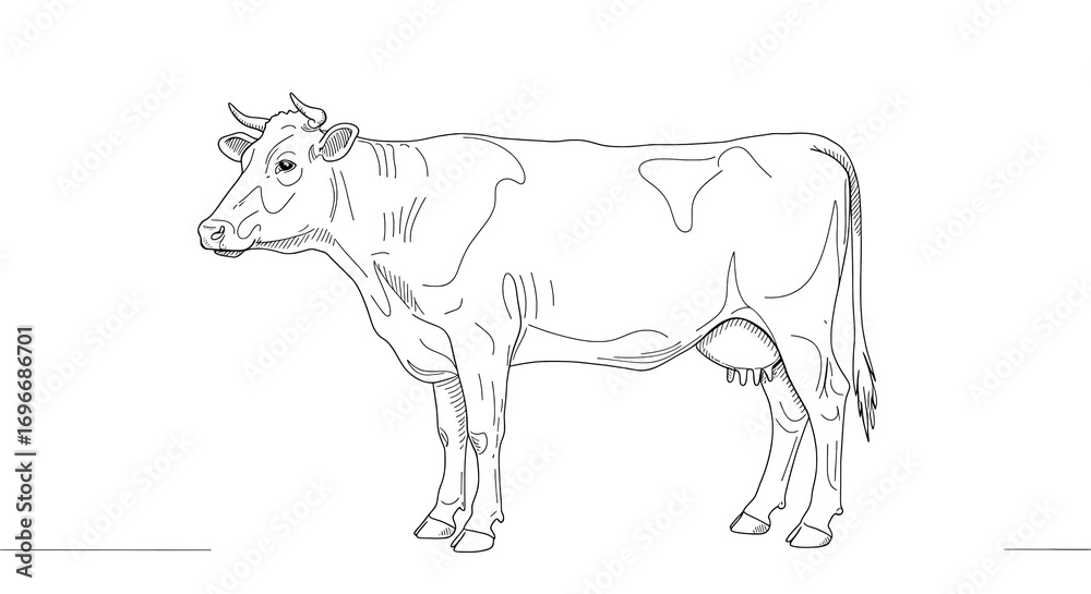 Obraz premium Stylized Cow Line Art isolated on transparent background
