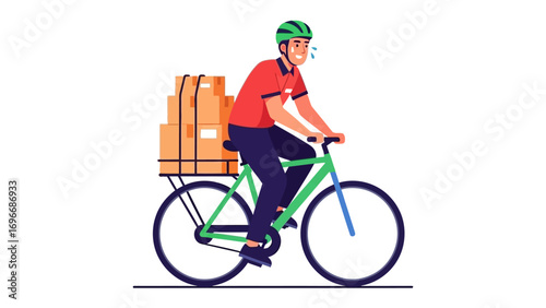 Speedy Delivery by Bicycle: An illustrated scene capturing a cyclist delivering packages, a testament to urban efficiency and the dedication of hardworking couriers.