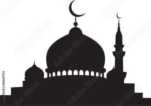 Silhouette of mosque with crescent moon vector design illustration background concept