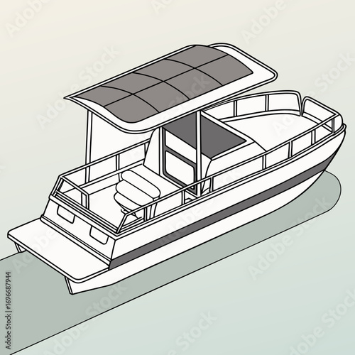 Modern houseboat with solar panels on the roof for sustainable energy on the water