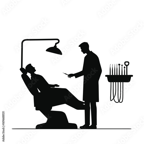 Dentist and Patient Silhouette in Dental Chair examination