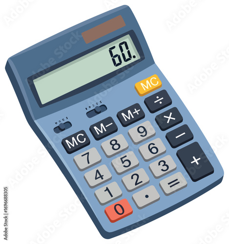 Calculator vector illustration of a digital device with numeric keypad and display screen in modern flat style, perfect for finance, education, accounting, mathematics, and business design