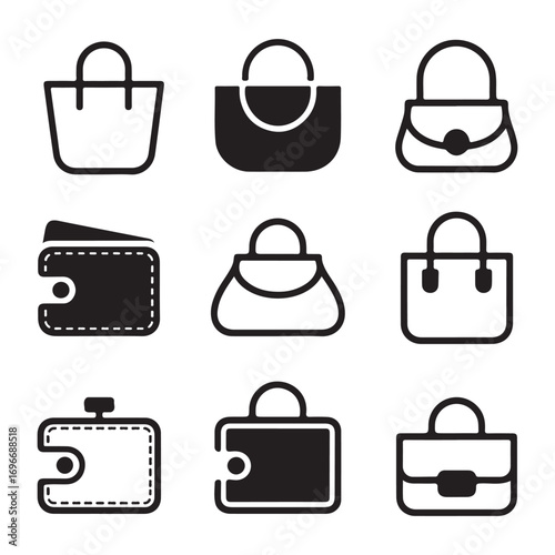Handbags and wallets icon collection