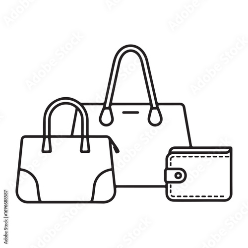 Handbags and wallets icon collection