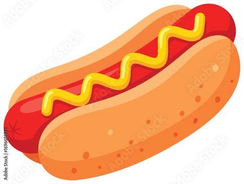Hot dog vector illustration of a sandwich with sausage and mustard in flat minimal style perfect for food fast meal snack lunch picnic street food and culinary design projects for restaurants