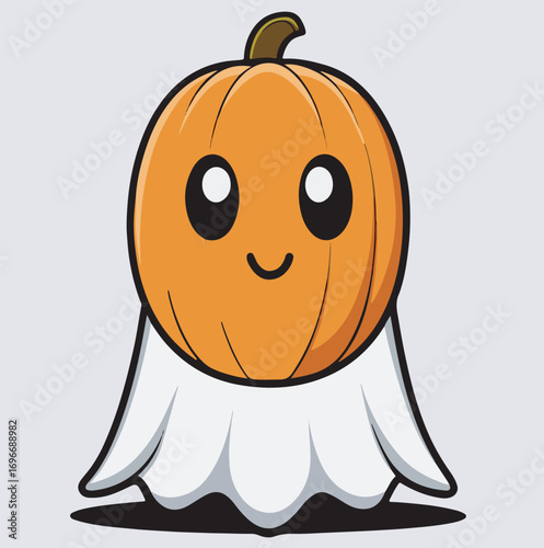 cute pumpkin ghost silhouette vector art illustration