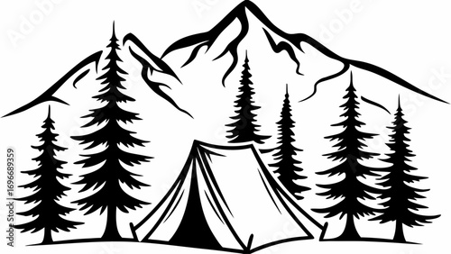 Mountain Camping Adventure Silhouette