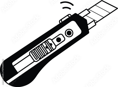 Sharp utility knife with extending blade and vibrating warning signal