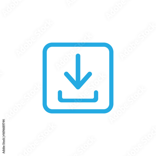 Icon representing download action with downward arrow in a blue bordered square
