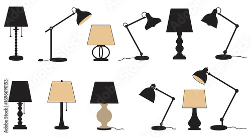 various lamp designs displayed in black and white silhouette