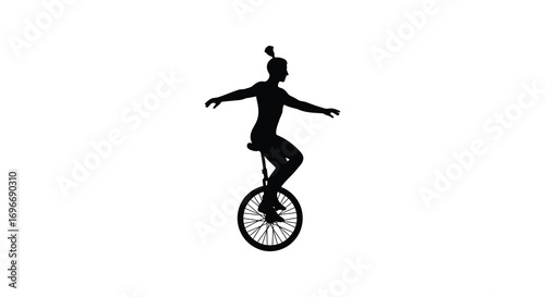 a performer balancing on unicycle with arms outstretched silhouette