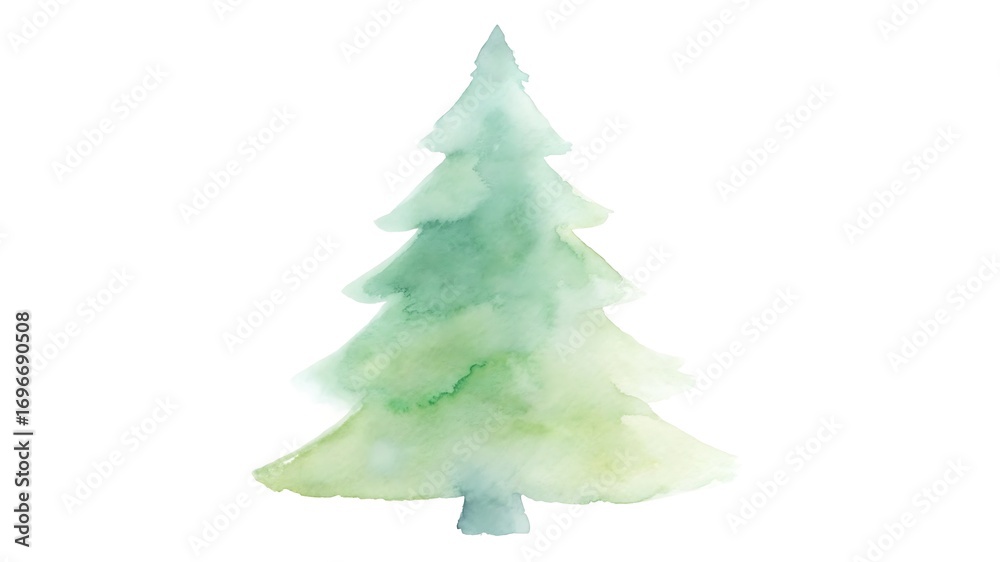 Fototapeta premium Watercolor painting of a stylized pine tree isolated on white background