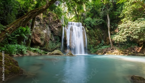 serene waterfall in lush jungle paradise