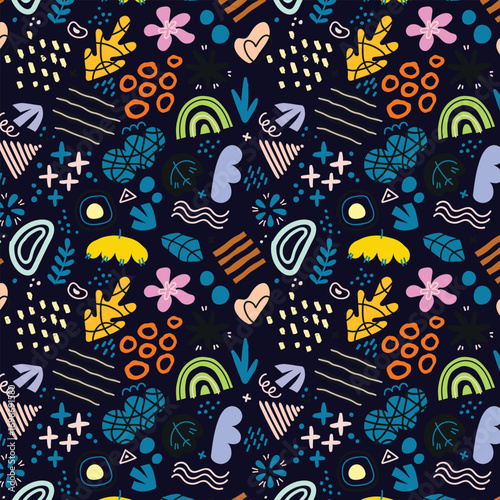 Seamless floral pattern, fabric style, hand-drawn background design 