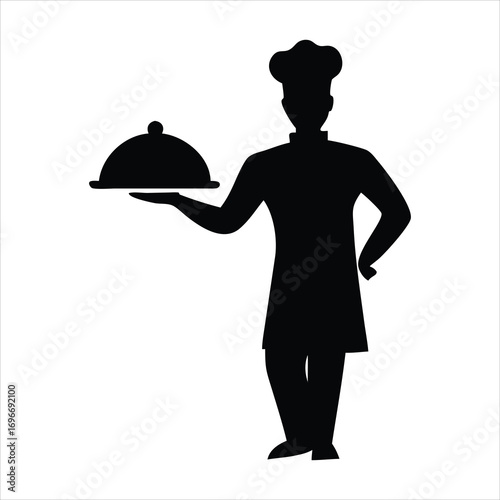 Chef silhouette holding a serving dish with lid
