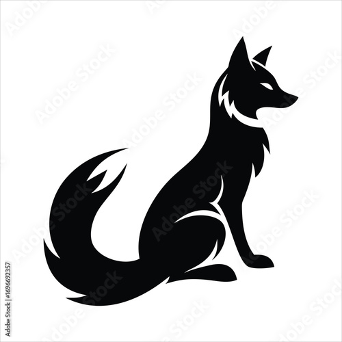 Stylized black fox silhouette sitting with bushy tail