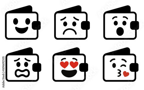 set character wallet with emotion vector
Vector set character with emotions joy, sadness, satisfaction, anger, love, kiss