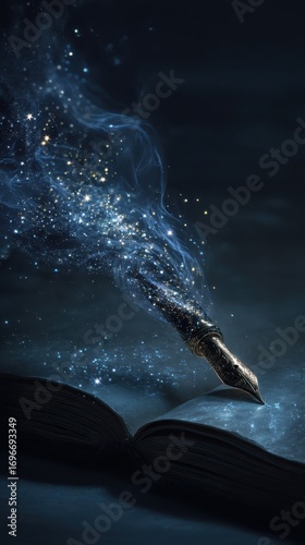 Pen Writing on Open Book Underwater.