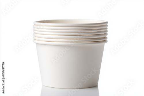 Stack of brown kraft paper cups standing upright on a plain surface. Eco-friendly disposable drinkware commonly used for coffee, tea, and takeout beverages, isolated on a white background.
