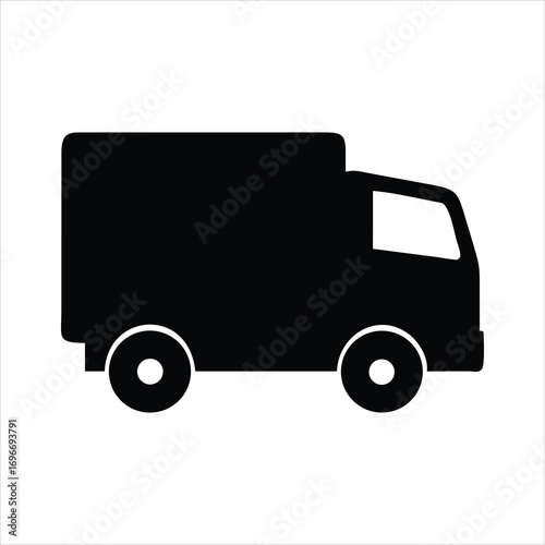 Black silhouette of a delivery truck icon on a white background