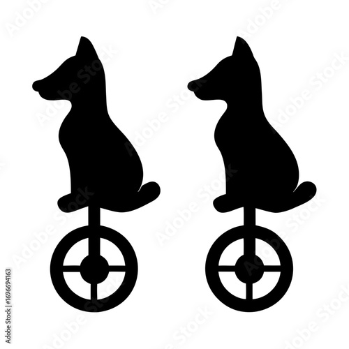 Silhouette dog riding unicycle playful pet performance art vector