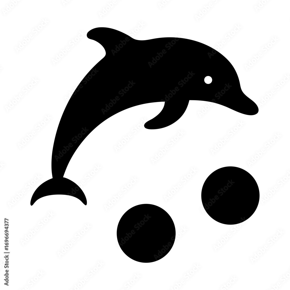 Naklejka premium Dolphin performing with balls silhouette ocean animal vector