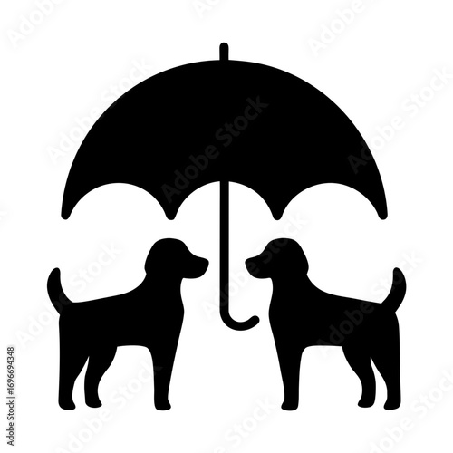 Two dogs silhouette under umbrella for protection vector