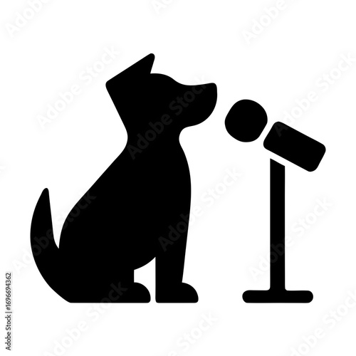 Dog silhouette singing into microphone performing music vector