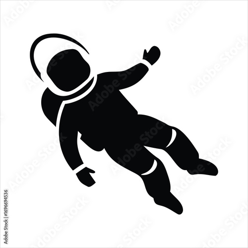 Stylized black silhouette of an astronaut floating in space