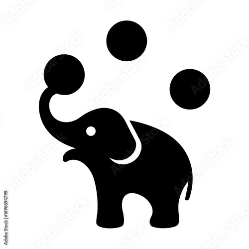 Silhouette of a circus elephant juggling balls artistically vector