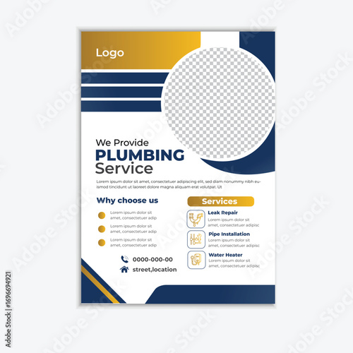 Plumbing Service Flyer Template | Leak Repair, Pipe Installation, Water Heater, Kitchen & Bathroom Plumbing Design (EPS)