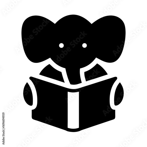 Elephant silhouette reading a book knowledge icon vector