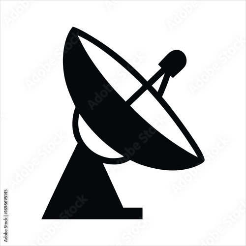 Black satellite dish icon on a white background
