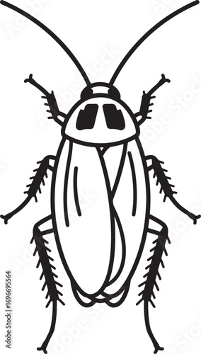 Simple black and white drawing of a cockroach insect pest vector illustration