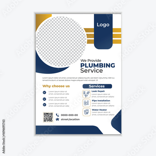 Plumbing Service Flyer Template | Leak Repair, Pipe Installation, Water Heater, Kitchen & Bathroom Plumbing Design (EPS)