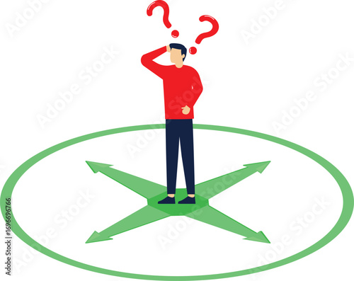 Businessman stands at a crossroads and thinks about where to go. Business direction
