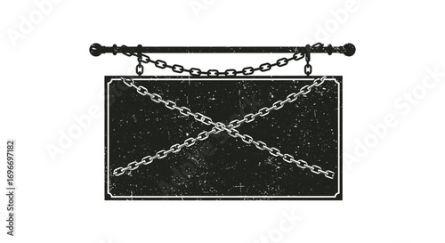 a hanging sign with crossed chains depicted in silhouette