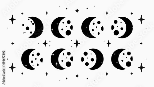Celestial moon phases with stars, perfect for astrology designs and magical themed projects